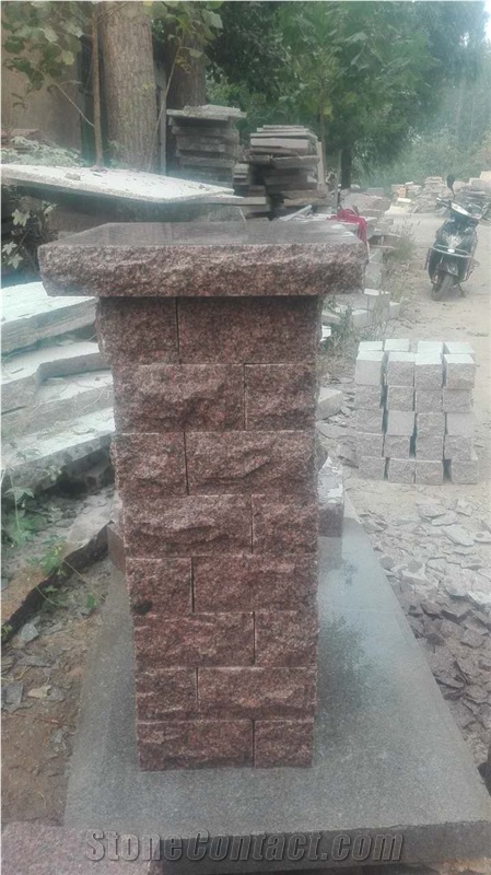G354 Red Granite Gate Columns, Fence, Gate Pillars
