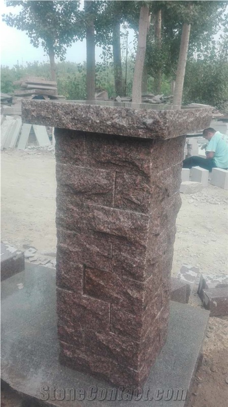 G354 Red Granite Gate Columns, Fence, Gate Pillars