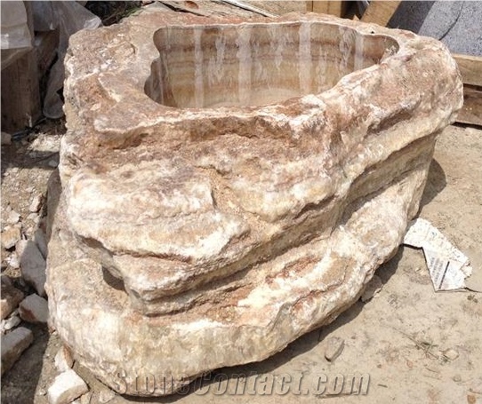 Wanxia Red Marble Flower Pot Natural Boulders Good Design for Landscape