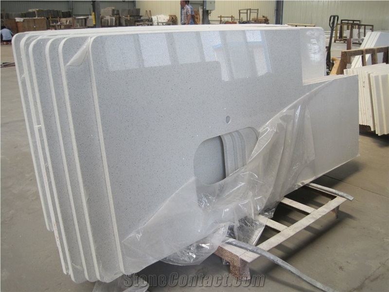 Quartz Stone/Engineered Stone Kitchen Countertops, Pure White Quartz Islands Top