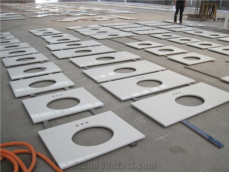 Quartz Stone/Engineered Stone Kitchen Countertops, Pure White Quartz Islands Top