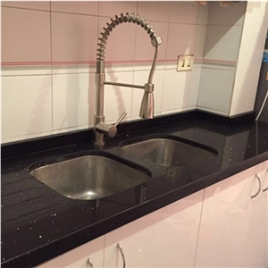 Black Galaxy Quartz Stone Kitchen Countertops