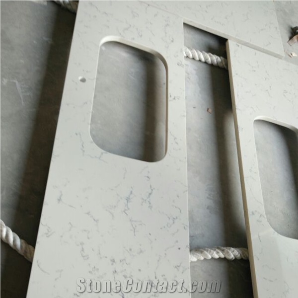 Carrara White Quartz Stone Bath Tops/White Quartz Vanity Tops/Quartz Surfaces Bathroom Tops/Engineered Stone Tops with Various Edge Profiles/Artificial Stone Counter Tops