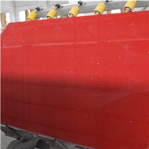 China Man-Made Popular Polished Crystal Red , Star Red Quartz Slabs & Tiles for Usa Market ,Countertops ,Vanity Tops , Bar Tops Using