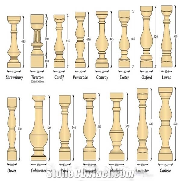 Customized Natural Stone Balustrade & Railings for Sale, Outdoor Staircase Rails, Yellow Baluster