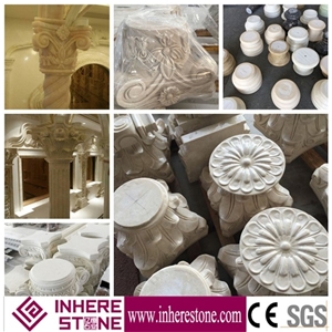 Roman Design Crown Molding Pillars for Decorative, White Marble Sculptured Columns