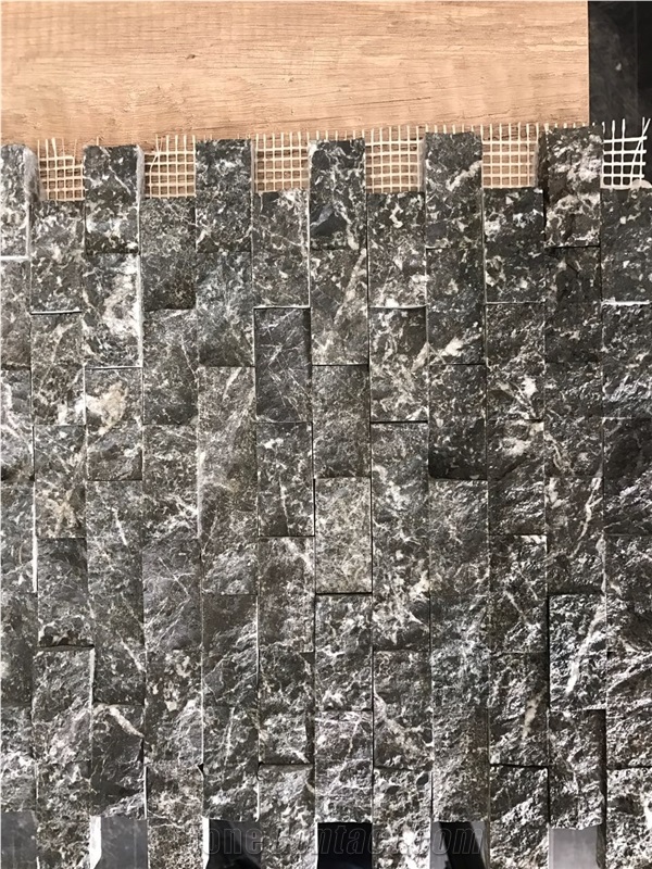 Dark Silver, Dark Blue, Dark Grey Travertine Split Face Mosaic, Titanium Travertine Wall Mosaic