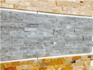 Dark Silver, Dark Blue, Dark Grey Travertine Split Face Mosaic, Titanium Travertine Wall Mosaic