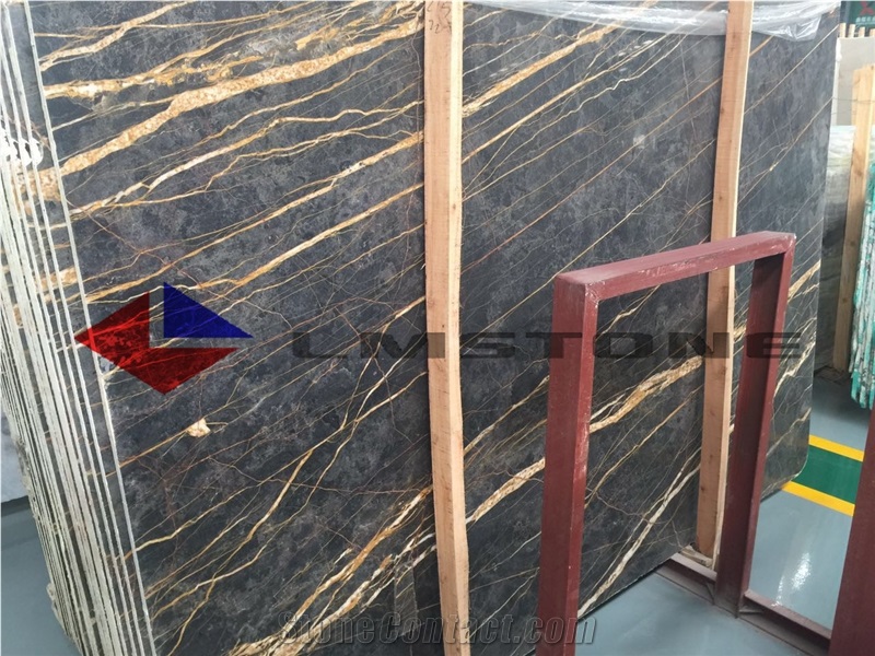 Black Gold Marble Slabs, Nero Port Laurent Marble Slabs, Nero Portoro Marble Slabs, Black Polished Marble Floor Covering Tiles