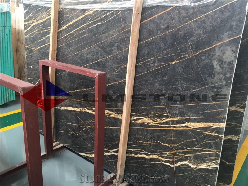 Black Gold Marble Slabs, Nero Port Laurent Marble Slabs, Nero Portoro Marble Slabs, Black Polished Marble Floor Covering Tiles