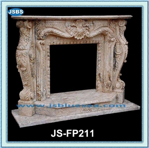 Carved Fireplace, China Yellow Travertine Fireplace