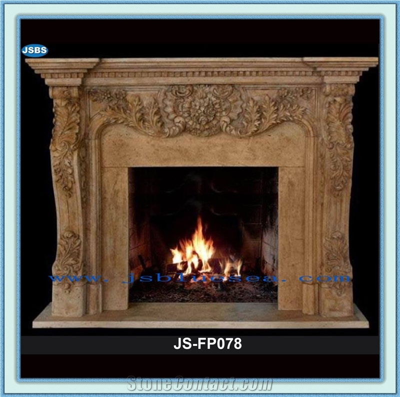 China Yellow Travertine Fireplace