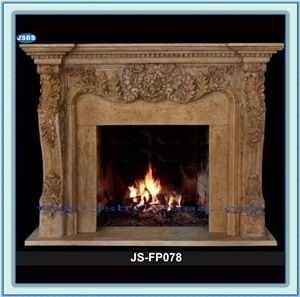 China Yellow Travertine Fireplace
