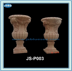 Garden Decoration Stone Carved Flowerpot, Huangshan Brown Marble Flower Pot