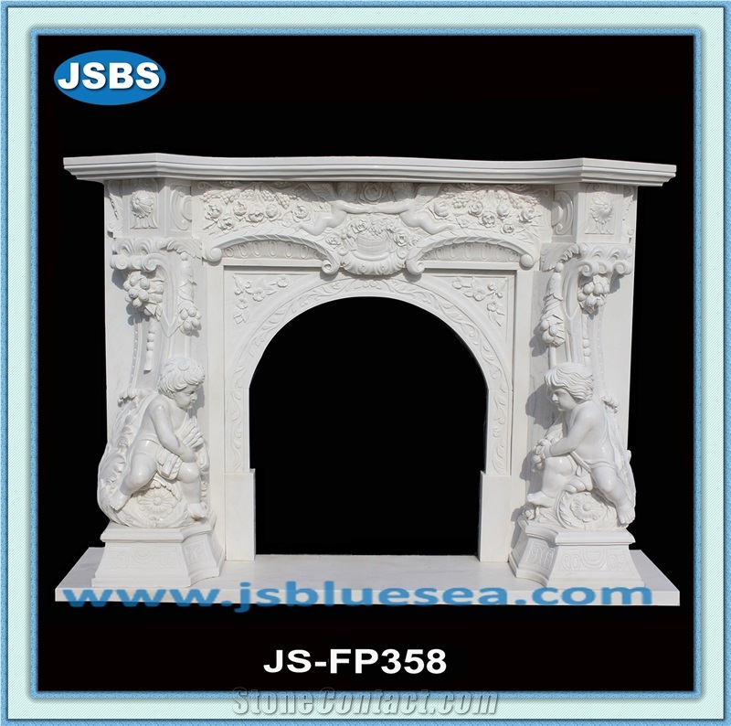 High Quality White Marble Fireplace, Sculptured Fireplace