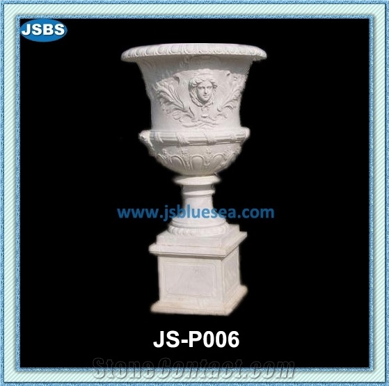 White Stone Carved Planter, Hunan White Marble Flower Pot