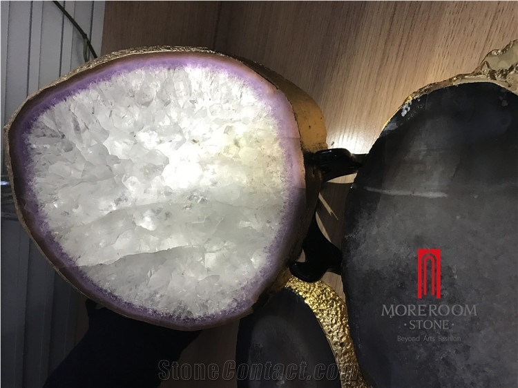 Pink Blue Purple Backlit Luxury Round Shape Agate Slices