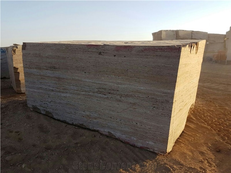 Titanium Silver Travertine Block, Iran Grey Travertine