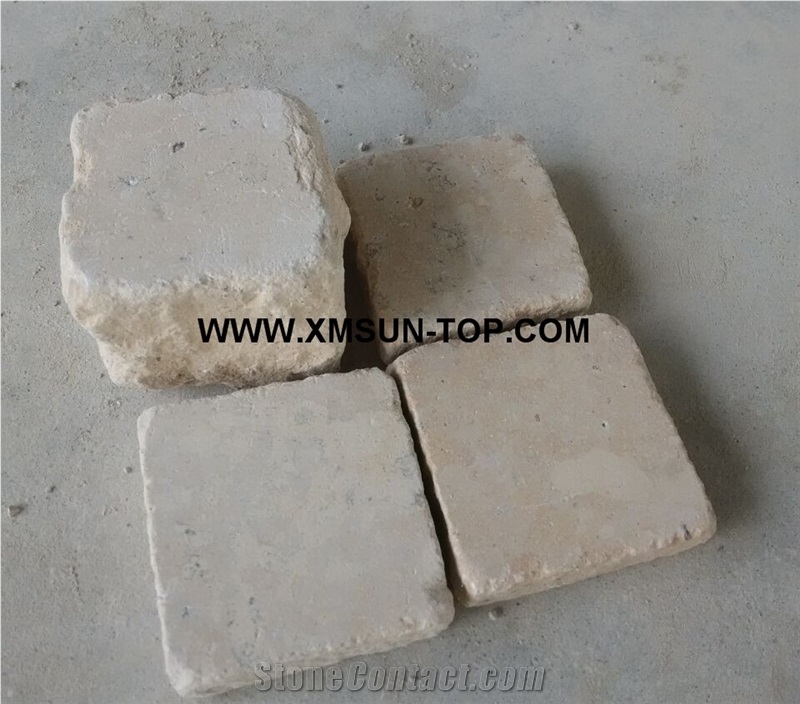 Beige Limestone Cube Stone/China Limestone Cobble Stone/Beige Limestone Square Pavers/Limestone Paving Sets/Floor Covering/Courtyard Road Pavers/Garden Stepping Pavements/Walkway Pavers