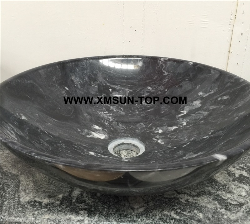 Dark Black Kitchen Sinks&Basins/Black Stone with White Veins Bathroom Sinks&Basin/Round Sinks&Basins/Natural Stone Basins&Sinks/Wash Basins/Interior Decorative