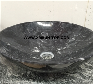 Dark Black Kitchen Sinks&Basins/Black Stone with White Veins Bathroom Sinks&Basin/Round Sinks&Basins/Natural Stone Basins&Sinks/Wash Basins/Interior Decorative