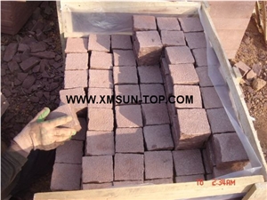 Red Sandstone Cube Stone/Dark Red Sand Stone Cobble Stone/Red Stone Paving Sets/Natural Stone Floor Covering/Red Stone Courtyard Road Pavers