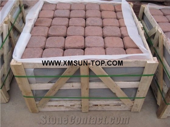 Red Sandstone Cube Stone/Dark Red Sand Stone Cobble Stone/Red Stone Paving Sets/Natural Stone Floor Covering/Red Stone Courtyard Road Pavers