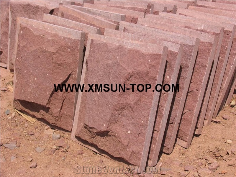 Red Sandstone Mushroomed Cladding/Dark Pink Sandstone Mushroomed Stone/Red Mushroom Stone/Building Stone/Mushroom Wall Cladding/Red Sandstone Mushroom Wall Tile