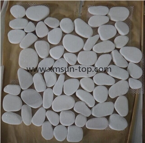 White Sliced Pebble Mosaic Tile/Natural River Stone Mosaic for Wall Covering&Flooring/Pebble Mosaic in Mesh/Double Surface Cut Pebble Mosaic/Pebble Mosaic for Bathroom&Kitchen/Interior Decoration
