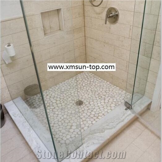 White Sliced Pebble Mosaic Tile/Natural River Stone Mosaic for Wall Covering&Flooring/Pebble Mosaic in Mesh/Double Surface Cut Pebble Mosaic/Pebble Mosaic for Bathroom&Kitchen/Interior Decoration