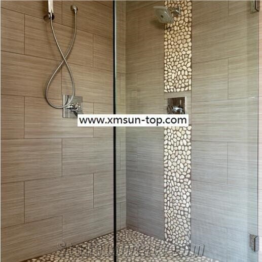 White Sliced Pebble Mosaic Tile/Natural River Stone Mosaic for Wall Covering&Flooring/Pebble Mosaic in Mesh/Double Surface Cut Pebble Mosaic/Pebble Mosaic for Bathroom&Kitchen/Interior Decoration