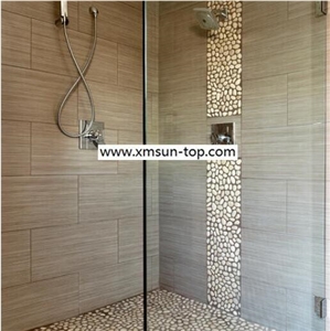 White Sliced Pebble Mosaic Tile/Natural River Stone Mosaic for Wall Covering&Flooring/Pebble Mosaic in Mesh/Double Surface Cut Pebble Mosaic/Pebble Mosaic for Bathroom&Kitchen/Interior Decoration