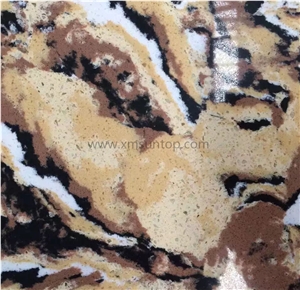Yellow Tiger Skin Quartz Stone Big Slabs&Gangsaw Slab/Yellow Engineered Stone/Artificial Quartz with Tiger Skin Patterns/Yellow Manmade Stone/China Quartz Stone for Flooring&Wall Covering