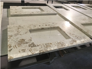 Beige Elegant Flower Pattern Vanity Top, Bathroom Vanity Top, Artificial Quartz Stone Vanity Top, Engineered Stone. Winggreen Stone