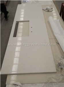 Chinese White Customised Quartz Kitchen Top, Polished Quartz Countertop, White Quartz Kitchen Countertop, Xiamen Winggreen Manufacture