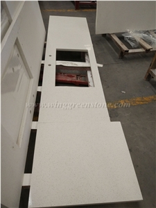 Chinese White Customised Quartz Kitchen Top, Polished Quartz Countertop, White Quartz Kitchen Countertop, Xiamen Winggreen Manufacture
