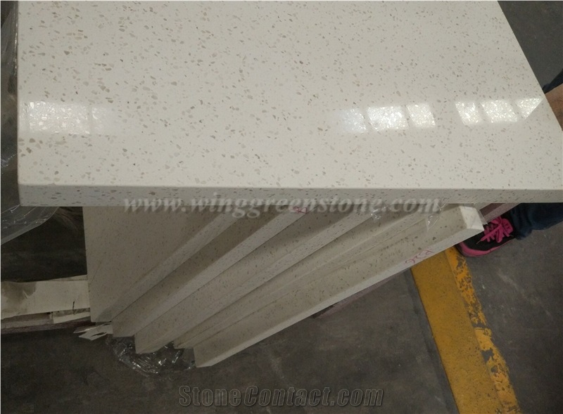 Chinese White Customised Quartz Kitchen Top, Polished Quartz Countertop, White Quartz Kitchen Countertop, Xiamen Winggreen Manufacture