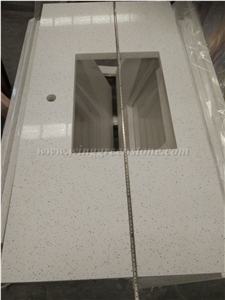 Chinese White Customised Quartz Kitchen Top, Polished Quartz Countertop, White Quartz Kitchen Countertop, Xiamen Winggreen Manufacture