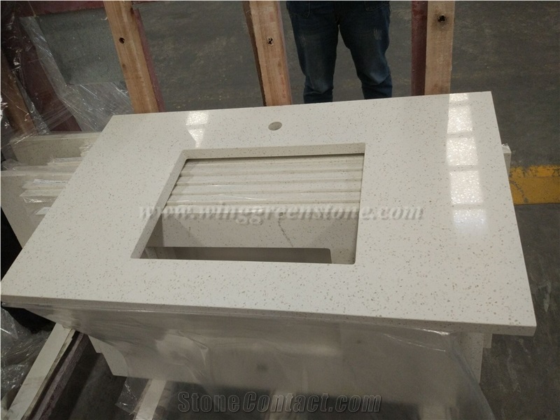 Chinese White Customised Quartz Kitchen Top, Polished Quartz Countertop, White Quartz Kitchen Countertop, Xiamen Winggreen Manufacture