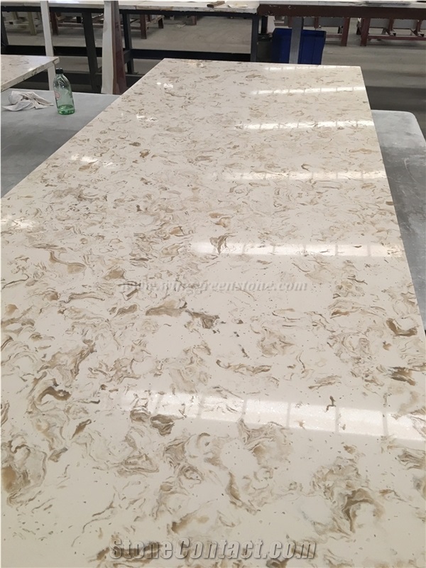 Flower Pattern Beige Color Quartz Countertop, Elegant Flower Pattern for Kitchen Countertop, Beige Quartz Countertop, Winggreen Stone