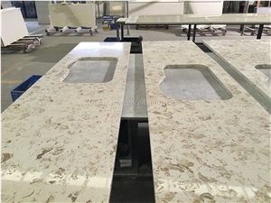 Flower Pattern Beige Color Quartz Countertop, Elegant Flower Pattern for Kitchen Countertop, Beige Quartz Countertop, Winggreen Stone