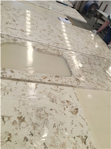 Flower Pattern Beige Color Quartz Countertop, Elegant Flower Pattern for Kitchen Countertop, Beige Quartz Countertop, Winggreen Stone