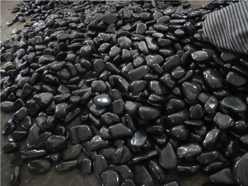 High Polished Black Pebble Stone, Shinny Polished Pebble Stone, China Black River Stone, Winggreen Stone