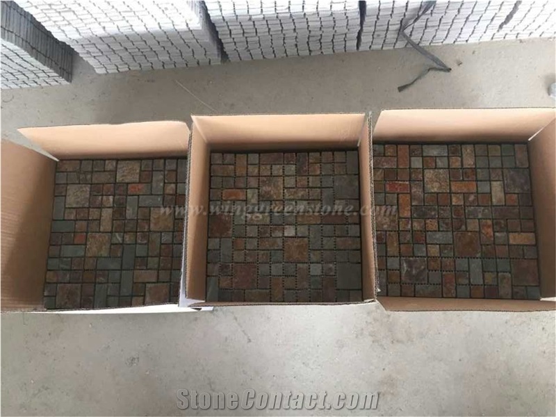 Rust Slate Mosaic Tile, Rectangular Particle Mosaic Tile, Wall and Floor Tile, Rustic Slate Mosaic Tile, Winggreen Stone