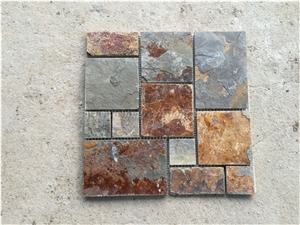 Rust Slate Mosaic Tile, Rustic Slate Mosaic Tile for Wall and Flooring Decoration, Rectangular Mosaic Tile, Winggreen Stone Rust Slate Mosaic Tile, Rustic Slate Mosaic Tile for Wall and Flooring Decoration, Rectangular Mosaic Tile, Winggreen Stone