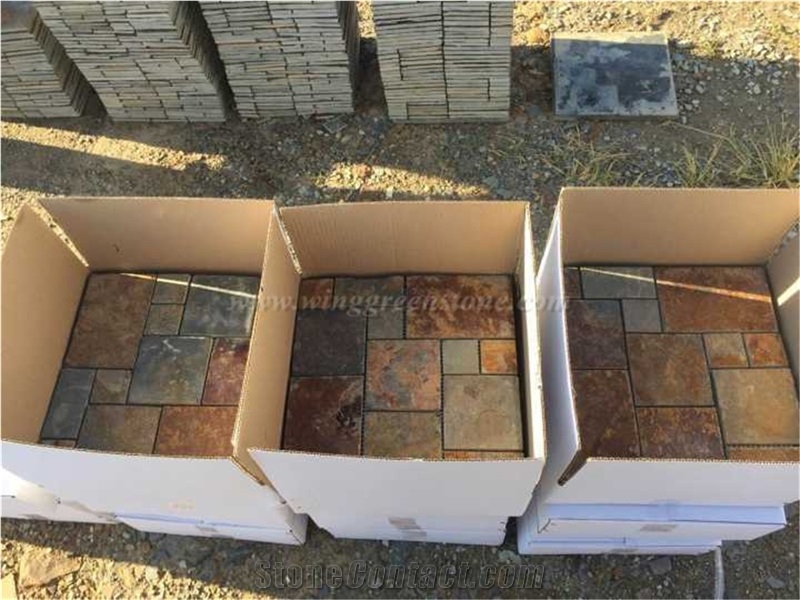 Rust Slate Mosaic Tile, Rustic Slate Mosaic Tile for Wall and Flooring Decoration, Rectangular Mosaic Tile, Winggreen Stone