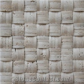 Travertine Mosaic, Grey Travertine Basketweave Mosaic