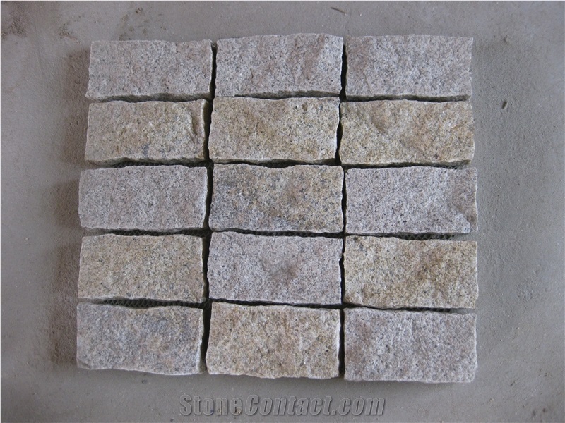 G682 Sunset Gold, Yellow Pink,Chinese Misty Yellow Granite Paving Stone, Cube Stone & Pavers