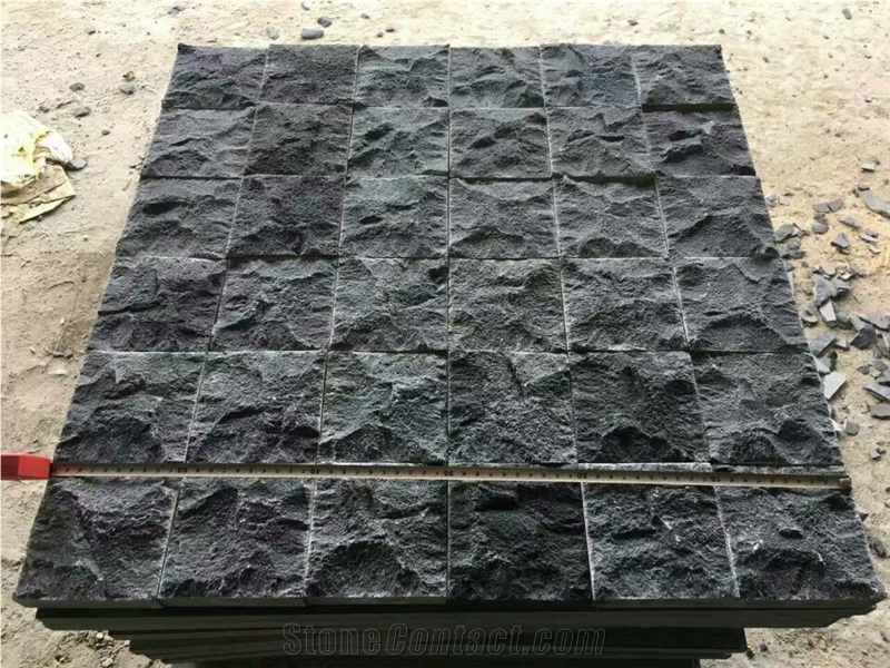 Hainan Black Basalt Natural Split Cube Stone Pavers, Cobble Stone