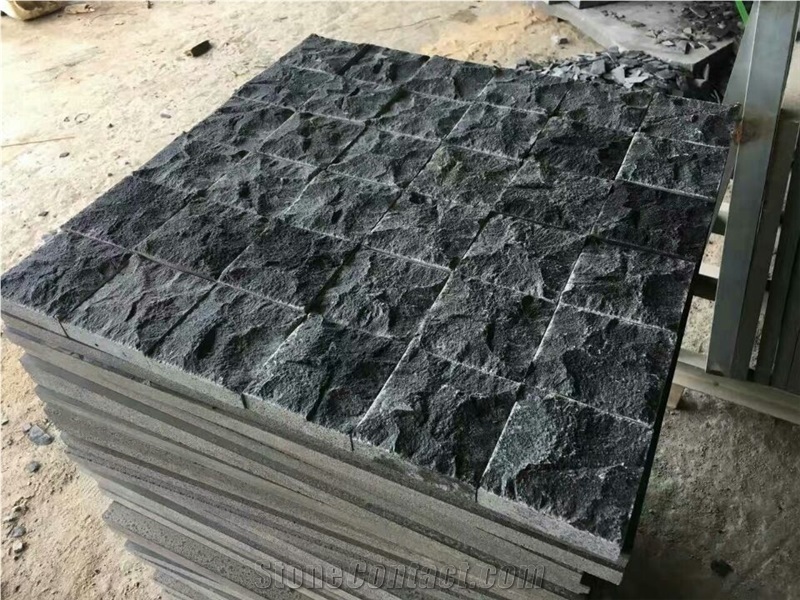 Hainan Black Basalt Natural Split Cube Stone Pavers, Cobble Stone